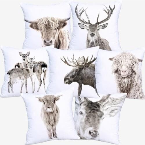 Highland Cow Calf Farm Stag Cushion Covers Wild Animals Art Print Polyester Pillow Case
