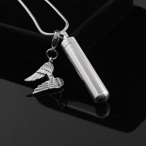 CMJ9869 Angel Wing&Ashes Holder Urns Stainless Steel Memorial Pendant Necklace Cremation jewelry for Ashes Funeral Casket
