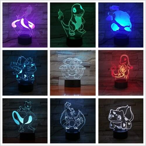 Pokemon 3D LED Anime Lamp Figure Decoration Lights Cartoon Game Charmander Squirtle Mewtwo Bulbasaur Figurine Bedoom Kids Gifts