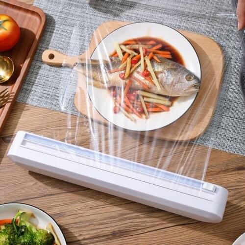 Punch-free Fixing Food Wrap Dispenser Cutter Foil Cling Film Wrap Dispenser Plastic Sharp Cutter Storage Holder Kitchen Tool