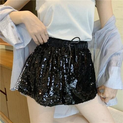 Sexy Sequin Mini Back PU Shorts WomenHigh Waist Bodycon Hot Pants Female Ladies Fashion Nightclub Summer Short Pants