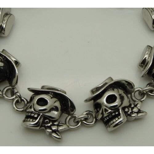 Punk hat skull men/boys stainless steel chain bracelet men jewelry bracelets bangles