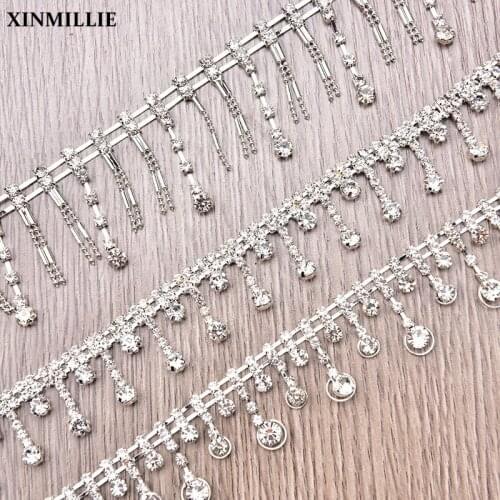 90cm Glass Clear Crystal Tassel Chain Fringing Bridal Sew on Rhinestone Applique Trim DIY Garment Shoes Bags Belt