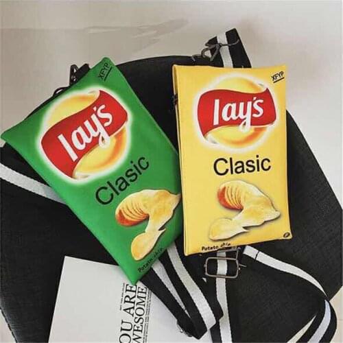 Funny Potato Chips Crossbody Handbag Women Canvas Shoulder Bag Mini Cartoon Printing Girl Envelope Bags Female Clutch Cute Purse