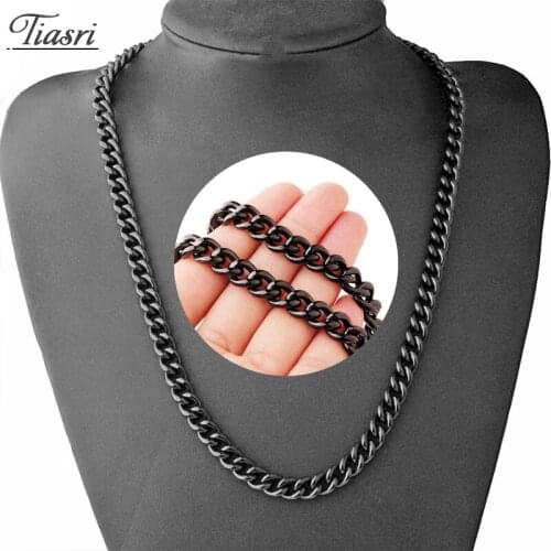 Tiasri 9mm Black Mens Necklace Bracelet Wholesale High Quality Stainless Steel Jewelry Collar Chain Hip-Hop Boys Holiday Gift
