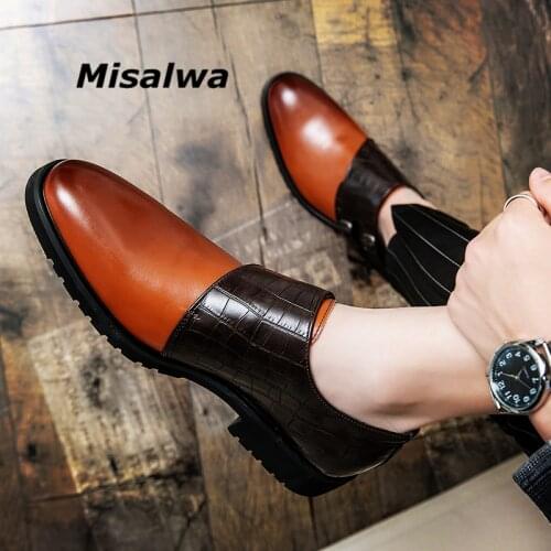 Size 38-48 Semi-formal Men Fashion Shoes Party Buckle Strap PU Leather Men Dress Shoes Misalwa Blue Italian Men Oxford Footwear