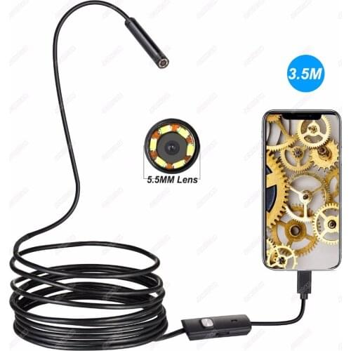 5.5mm Len USB Endoscope Camera 1m/2m/5m/10m Android OTG Flexible Snake Pipe Inspection 2in1 Android Phone USB Borescope Camera