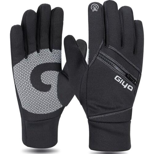Full Finger Cycling Gloves Wrist-Length Windproof Touchscreen Winter Gloves with Back Zipper Slot for Outdoor QW