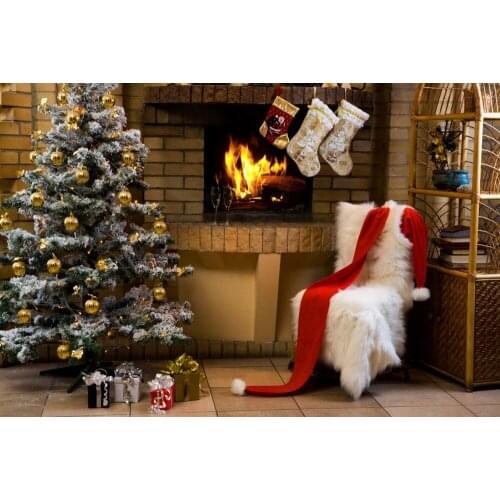 VinylBDS Newborn Photography Background Brick Wall Fireplace Christmas Tree Backgrounds White Blanket For Baby Photo Studio