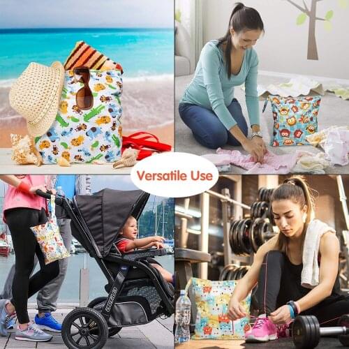5Pcs Waterproof Reusable Wet Dry Diaper Baby Cloth Bags with Zippered Pockets Beach Pool Bag with Animal Pattern (3 Sizes)