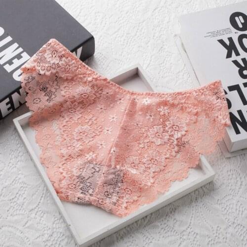 Yasemeen Sexy Lace Low Waist Panties Seamless Breathable Transparent Underwear for Women Bamboo Fiber Comfort Hollow Lace Briefs