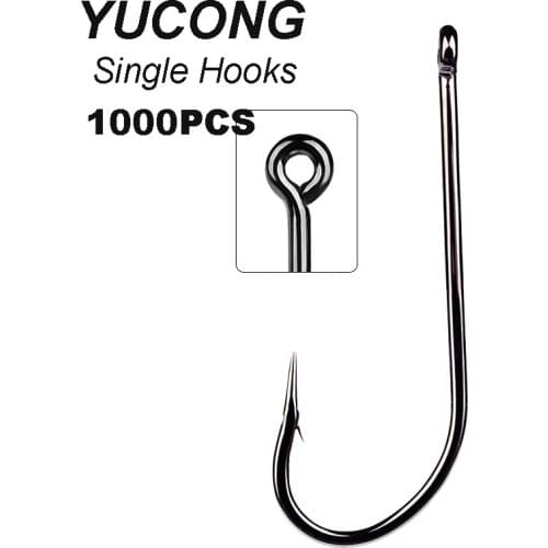 YUCONG 1000PCS/lot Offset Fishing Hooks 1-7/0# Barbed Fishhooks High Carbon Steel Single Hooks Carp Sharp FlyHooks Fishing Tool