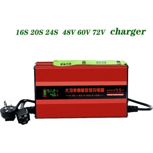 16S 20S 24S 48V 60V 72V Li-ion Lifepo4 Lithium Battery Charger 10A 12A Electric Bicycle Scooter Lithium Battery Fast Charger