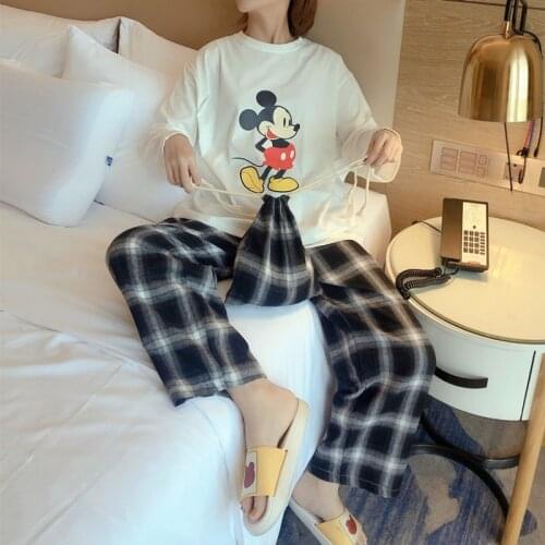 Disney Cartoon Mickey Mouse Women Pajamas Set Autum Sleepwear Pijama Long Women Pyjamas Suit Female Clothing Set 2021 Nightwear
