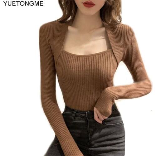 Square Collar Long Sleeve Woman Sweaters Knitted Pullover Women Spring Autumn Sweater Winter Tops For Women Black White Jumper