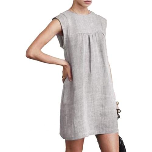Midi dress women summer 2021 Solid Color Round Neck Casual Women Loose Sleeveless Patchwork Dress for Dating Grey xxxl vestidos