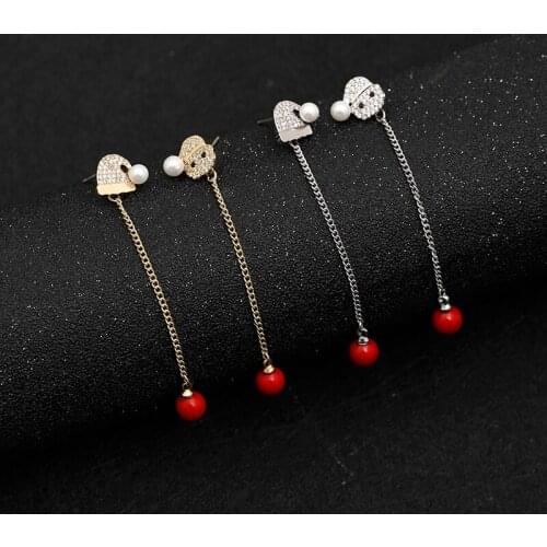 Zhijia new luxury gold silver womens crystal rhinestone Old man& hat pearl red bead stud earrings Christmas gifts