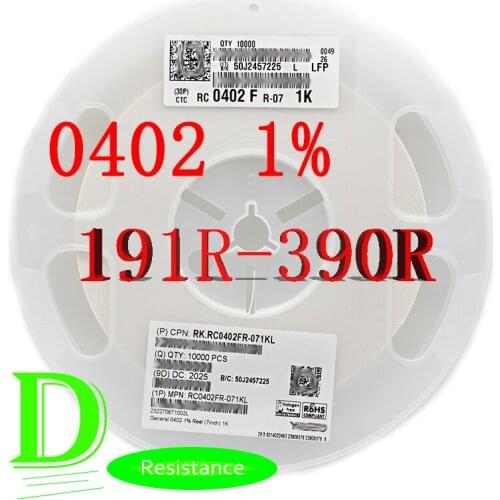 100PCS SMD Resistor RC Series 0402 1% Original RC0402FR-07 Series 191R-390R All resistors 200R 220R 240R 270R 300R 360R 390R