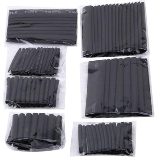 127pcs Black 7 Sizes Assorted Bagged flame-retardant Heat Shrinkable Tube Combination Sets Car Accessories