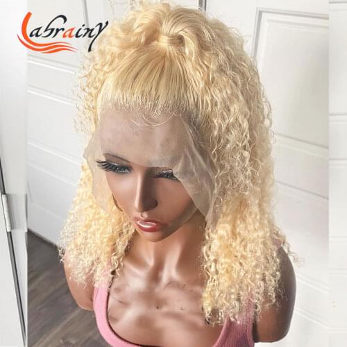 13x5 HD Lace Frontal Human Hair Wigs 613 Kinky Curly Blonde Pixie Bob Woman Remy Hair Pre Plucked Bleached Knots Deep Wave 13x6