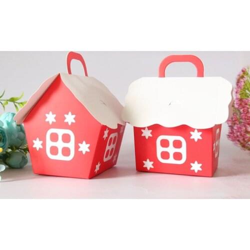 5/10pcs Red House Shape Gift Boxes Candy Package Boxes Christmas Decor Cookie Packaging Gift Box New Year Supplies