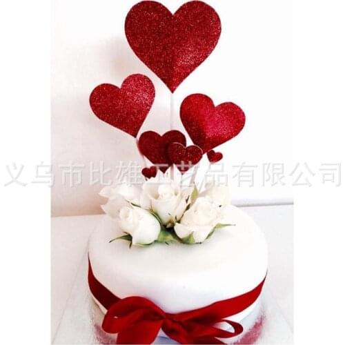 7pcs Bling Shinning Heart Cake Toppers Kids Happy Birthday Gold Cupcake Topper Wedding Valentines Day Party Baby Shower Decor