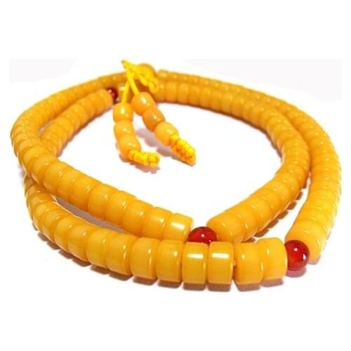 7x7mm Tibet Buddhism 108 Orange Bodhi root Mala Necklace