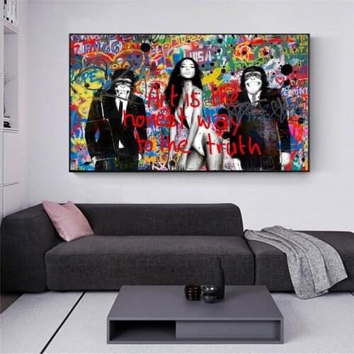 Abstract Sexy Woman Monkey Chimp Canvas Painting Street Graffiti Art Posters and Prints Wall Art Pictures for Living Room Decor
