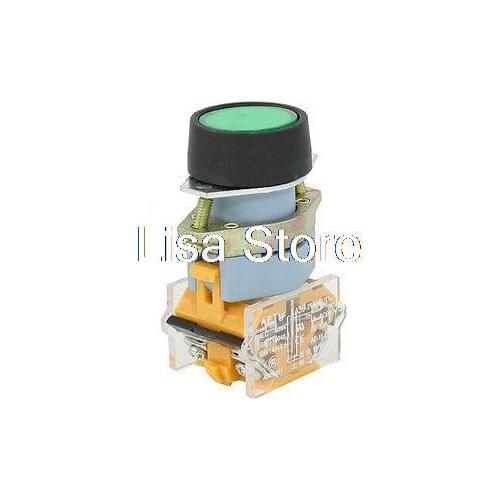 AC 660V 10A 1NO 1NC DPST Green Flat Momentary Push Button Switch w LED Light