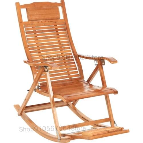 Bamboo Recliner Folding Home Balcony Old Man Lunch Break Rocking Chair Lazy Summer Easy Chair Solid Wood Backrest Chair