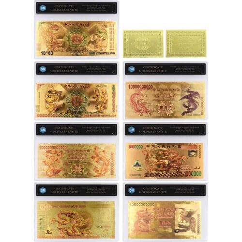 Gold Foil Banknotes Chinese Dragon with Plastic Card Commemorative Banknotes Art Craft for Collection Business Gift