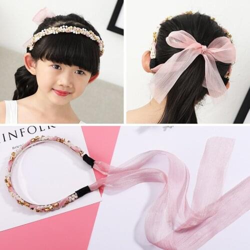 Children Lovely Hair Hoop With Fairy Lace And Bright Pearls Head Decorated Bands Girls Hair Accessories