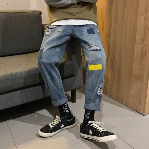 Hip Hop Men Vintage Jeans Harem Pants 2020 Mens Japan Streetwear Shredded Patchwork Denim Pants Male Loose Blue Jeans 3XL
