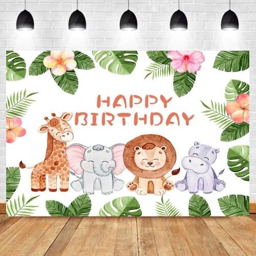 Laeacco Jungle Wild Safari Animal Child Happy Birthday Party Backdrop Photography Baby Shower Custom Poster Photocall Background