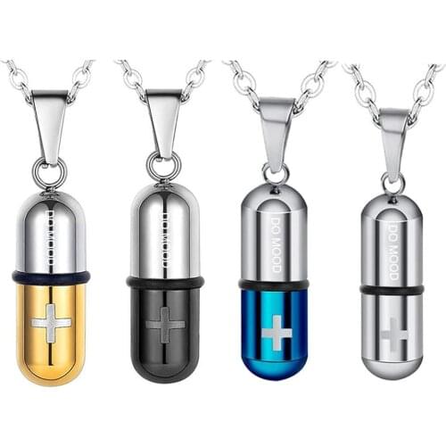 Fsshion Stainless Steel Pill Case Capsule Pendant Necklace For Mens Womens Cross Medicine Keepsake Jewelry Gift Dropship