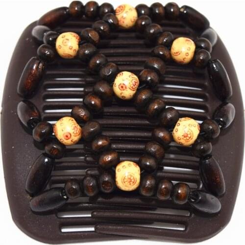 20pcs/lot brown beads comb classical wooden style professional work lady hair accessory Easy to Use