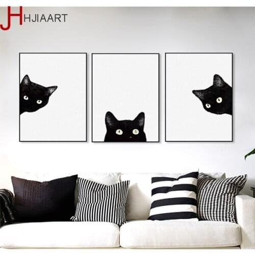 Kawaii Watercolor Black Cat Head Animal Art Print Poster A4 Cute Wall Picture Nordic Home Decor Canvas Painting No Frame
