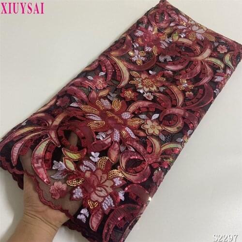 XIUYSAI African French Tulle Sequins Lace Fabric 2021 High Quality Lace Material Nigerian Lace Fabrics For Garment Sewing