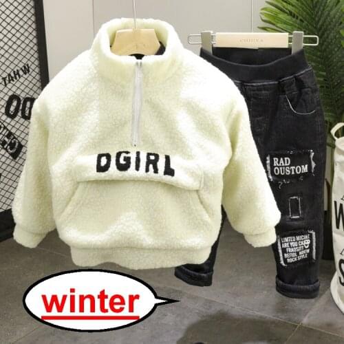 Toddler Baby Kids Boys Autumn Winter boys Clothes Coral fleece jacket,Thickening jeans Outfits Set Boys Clothing Sets 2-6years