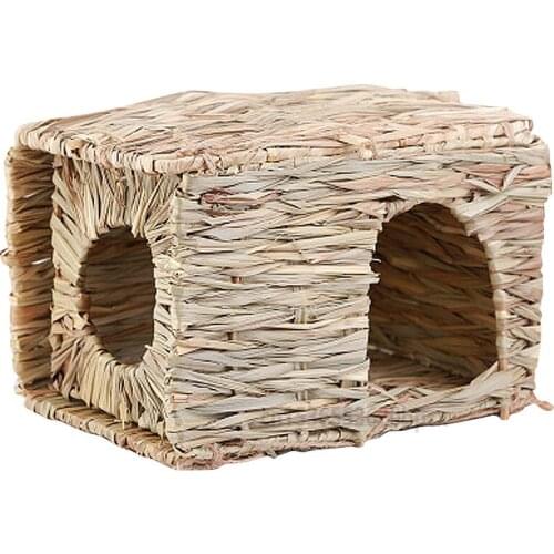Small Pet Folding Thatched House Rabbit Chinchilla Handmade Straw Nest Pet Nest Warm Winter and Cool Summer Pet Supplies