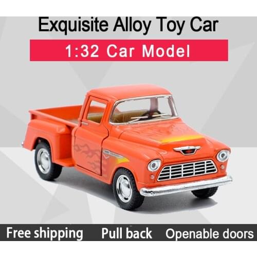 Kinsmart 1:32 1955 Chevy Stepside Pickup with Fire Alloy Diecast Car Model Toy With Pull Back For Children Gifts Toy Collection