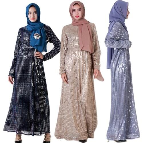 Muslim Fashion Elegant Sequins Dress abaya turkey muslim fashion evening dresses islamic clothing women muslim
