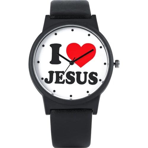 Novel I Love Jesus Series Watch for Men Elegant Black Leather Strap Quartz Watches for Women Fashion Large Dial Men Wristwatch