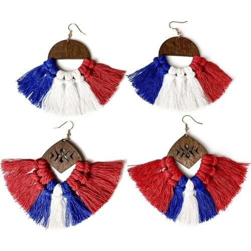 New Drop Earrings Trendy Jewelry July 4th USA Independence Day Unique Simple Retro Cactus Tassel Macrame Earrings for Party Gift