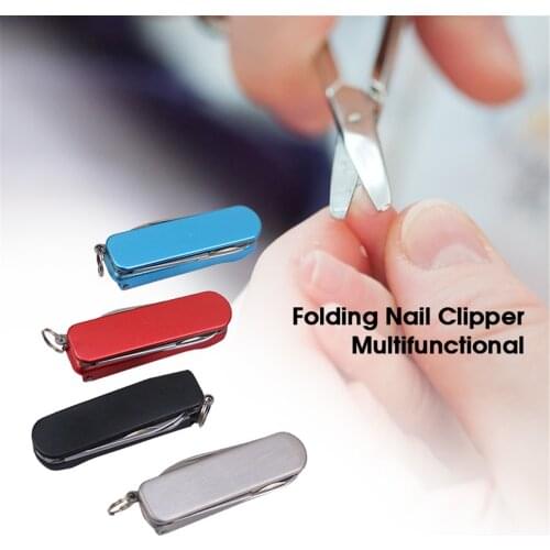 1PC Folding Nail Clipper Multifunctional 4 In 1 Stainless Steel Nail Clipper Scissors Lima Knife Key Professional Manicure Tools