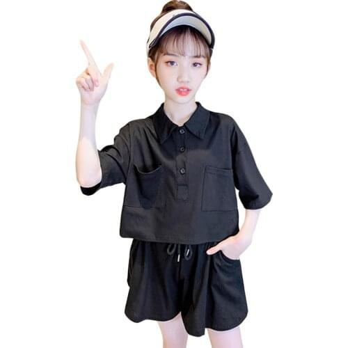 Girls Clothes Solid Tshirt + Pants Teenage Girls Clothing Pockets Teenage Clothes For Girls Summer Kid Clothes