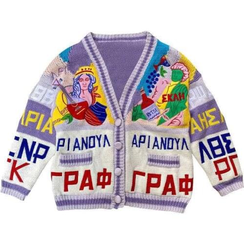 2020 autumn retro sweater coat women fall and winter wear loose lazy embroidery knitted cardigan women trend