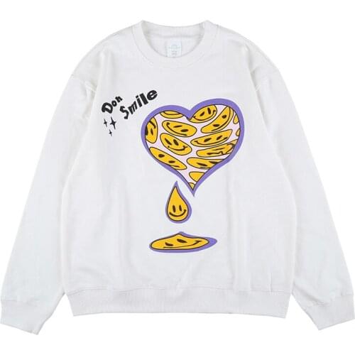 High Street Smiley and Sweetheart Print Autumn Hoodies for Men and Women Stranger Things Oversize Casual Sweatshirt