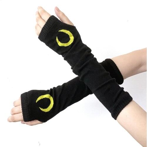 Gothic Harajuku Punk Style Black Moon Print Half Finger Long Glove Hot Girl Length Sleeve Fingerless Gloves Fashion Streetwear