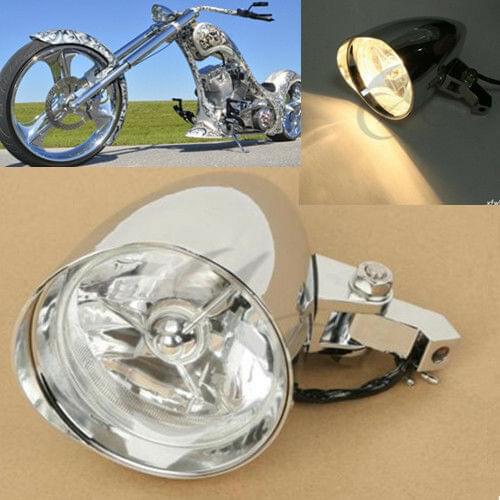 Motorcycle Bullet Tri Bar 4.5" Headlight Lamp For Harley Chopper Sportster Dyna Softail chrome/black 10mm